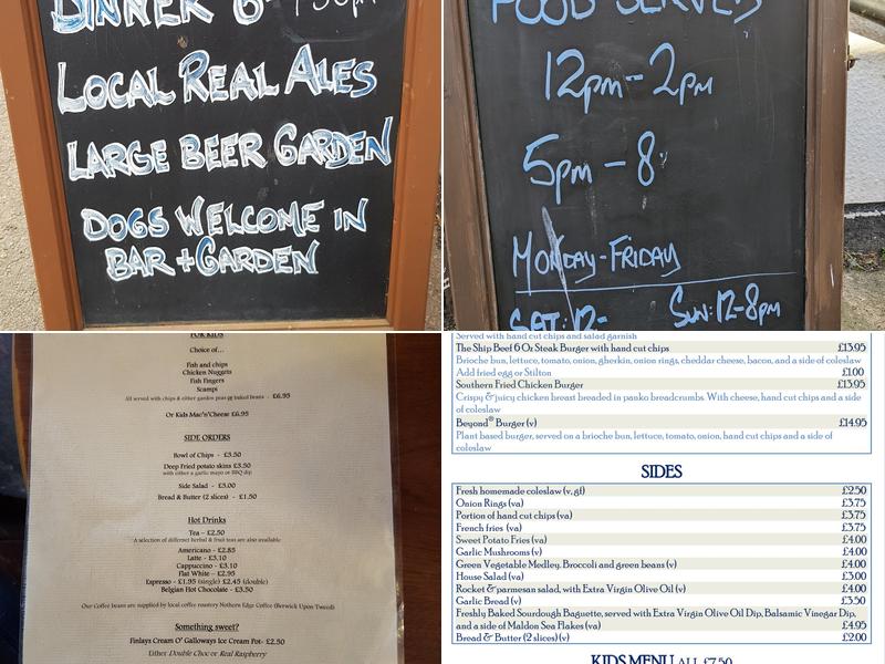 The Ship Inn Holy Island Menu