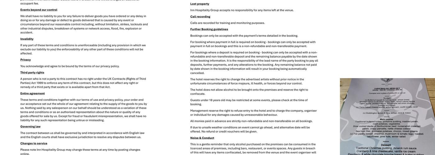 Percy Arms Hotel Menu