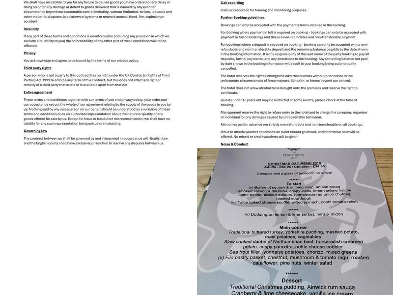 Percy Arms Hotel Menu