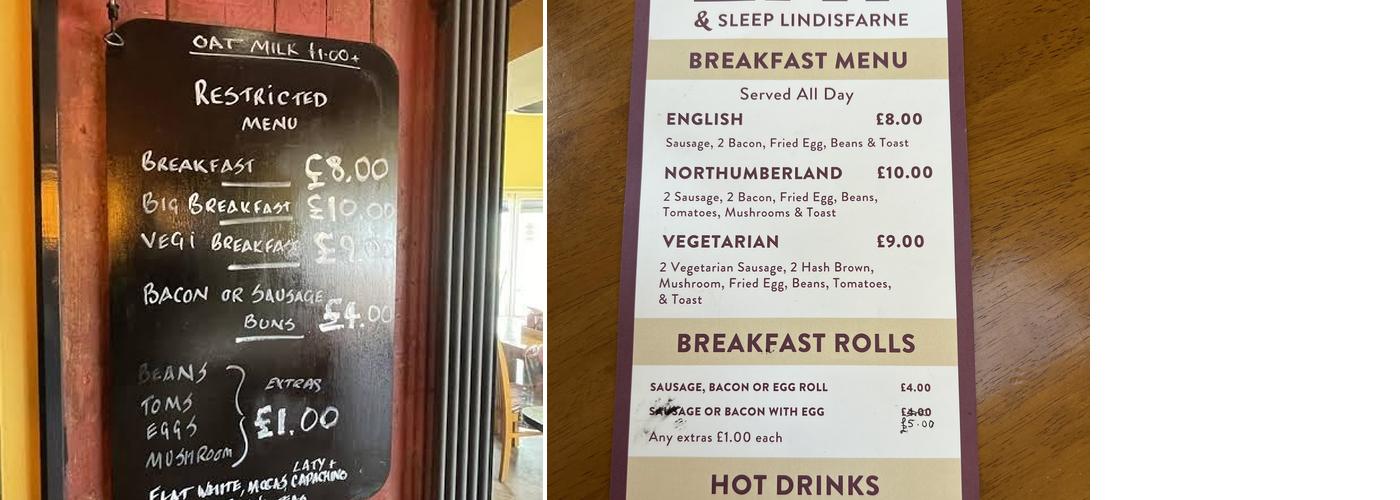 Eat and Sleep Lindisfarne Menu