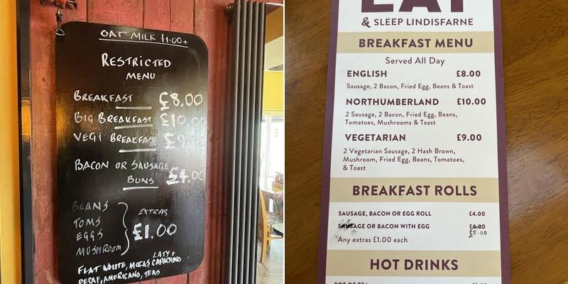 Eat and Sleep Lindisfarne Menu