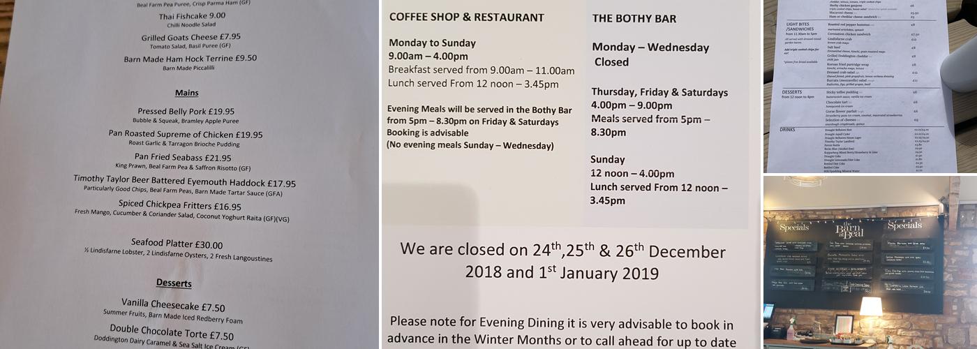 Barn at Beal Restaurant & Campsite Menu