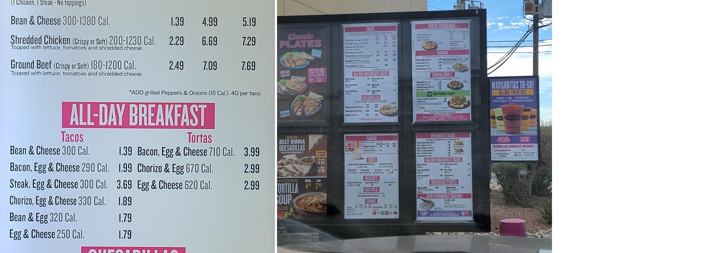 Taco Cabana Menu