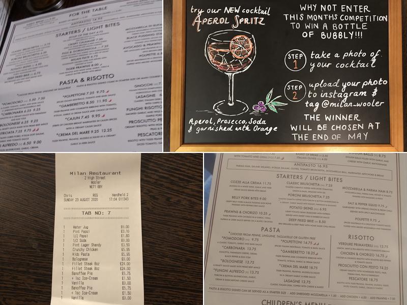 Milan Restaurant Menu