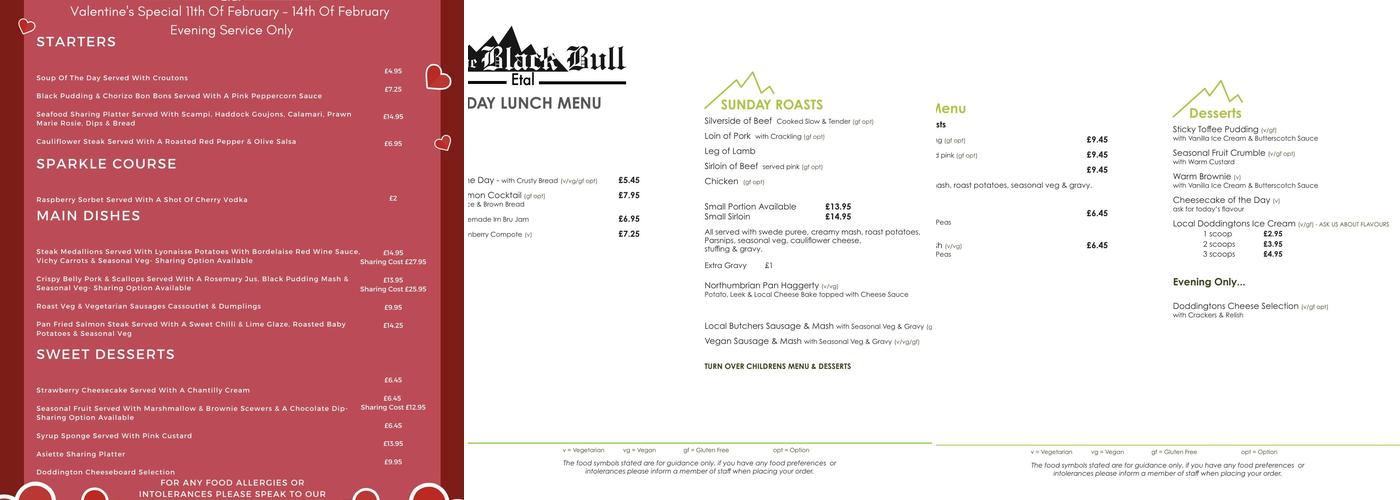 The Black Bull Menu