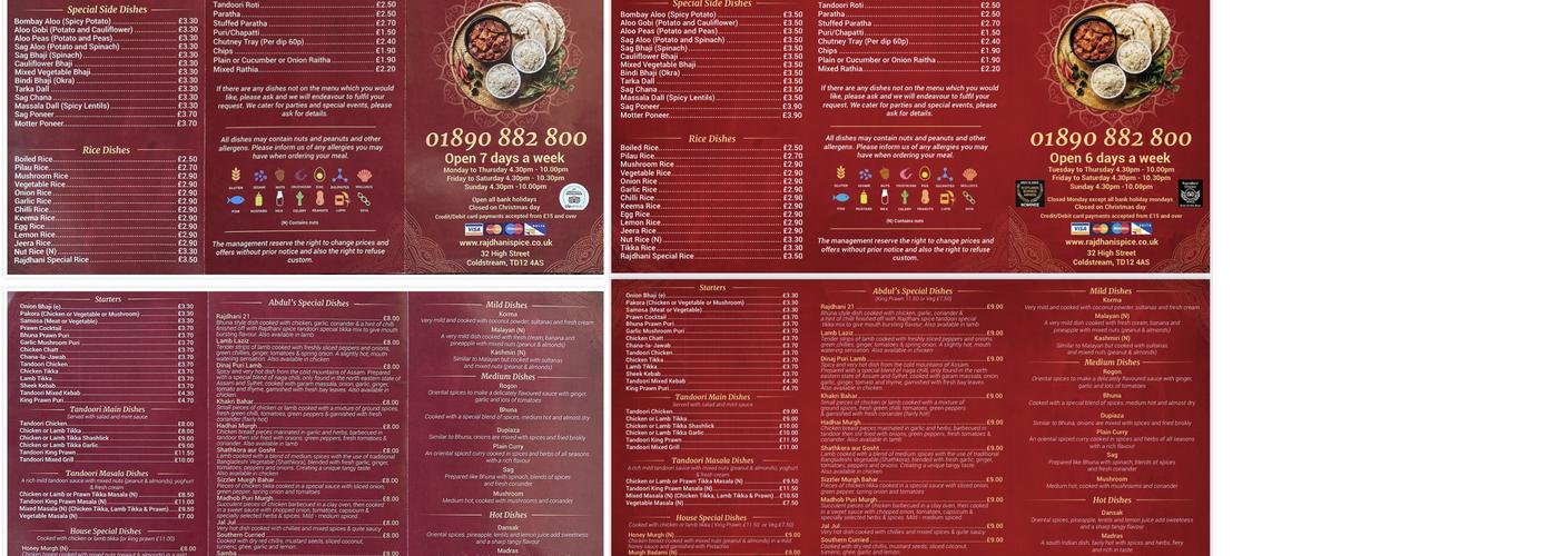Rajdhani Spice Menu