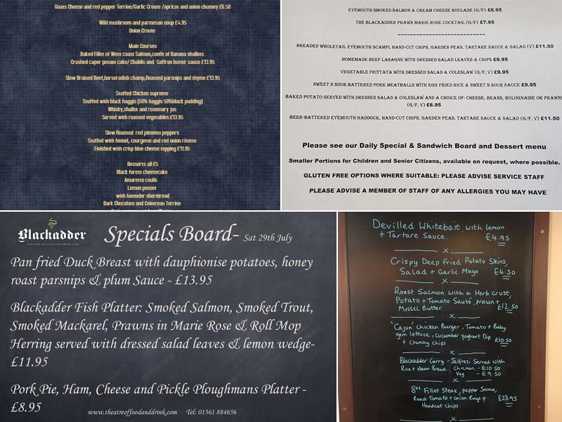The Blackadder Bar & Restaurant. Menu