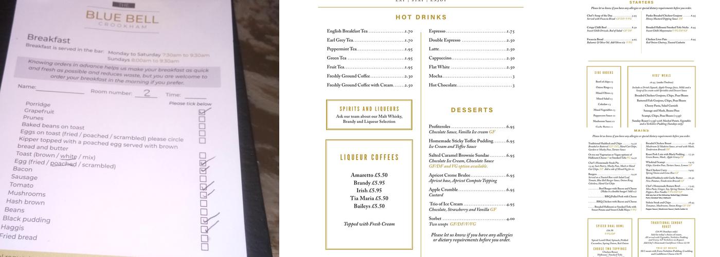 The Blue Bell Inn Menu