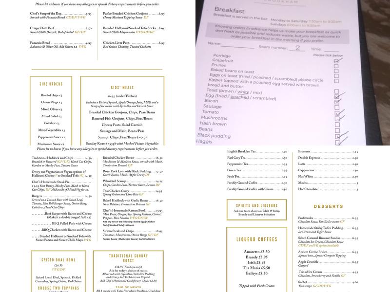 The Blue Bell Inn Menu