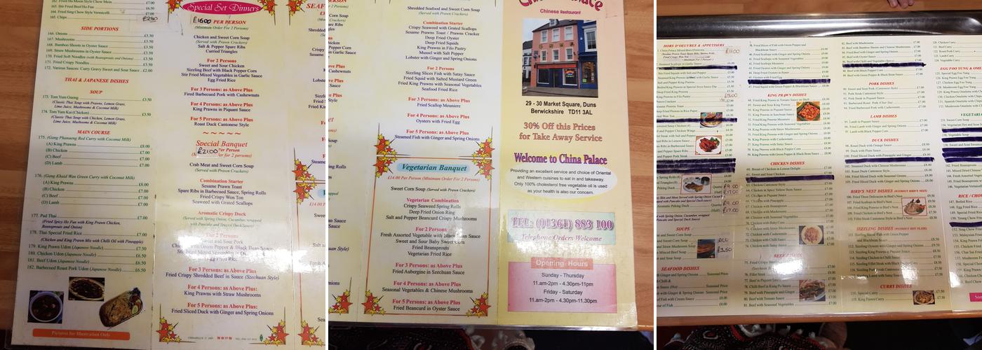 The China Palace Menu