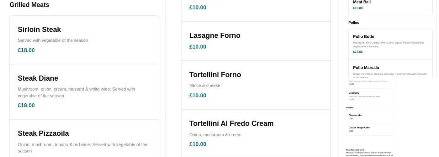 Ristoranti Verdi Bedlington Menu