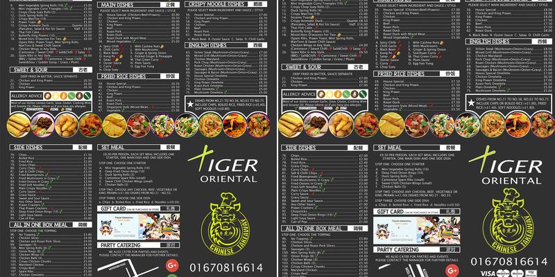 Tiger Oriental Ashington Menu