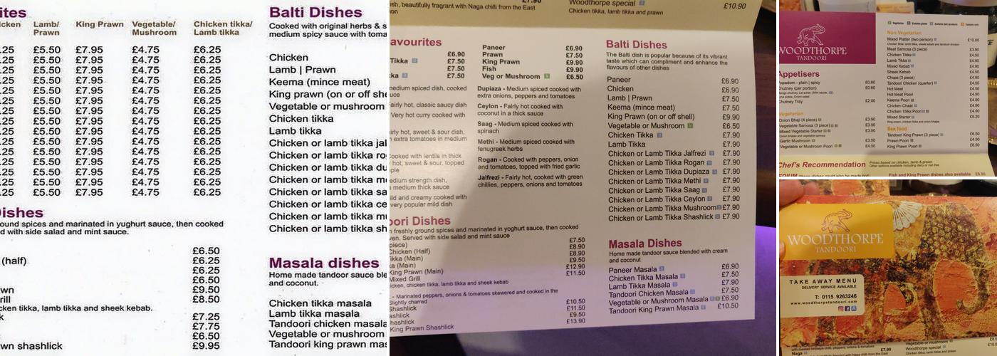 Woodthorpe Tandoori Menu