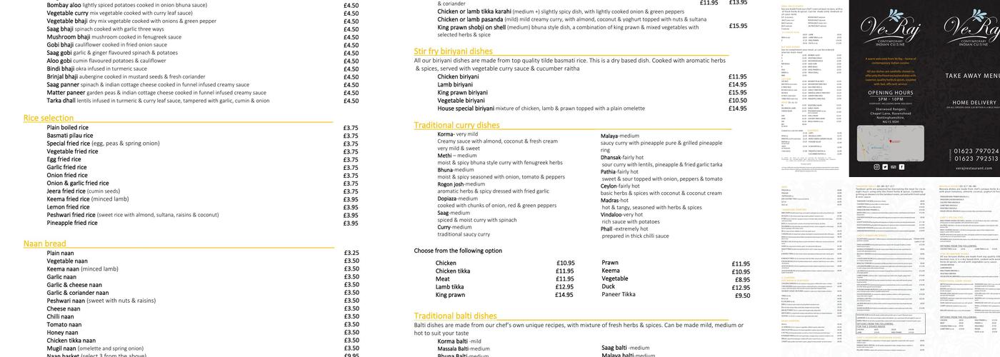 Veraj Contemporary Indian Restaurant Menu