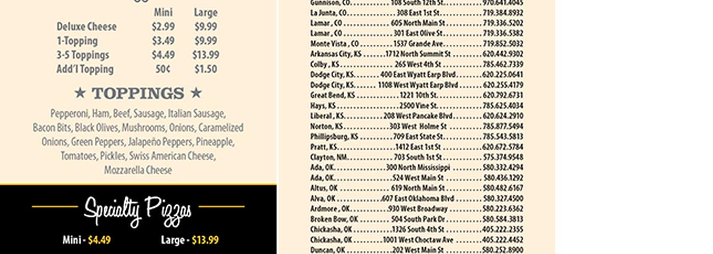 Godfather's Pizza Express Menu