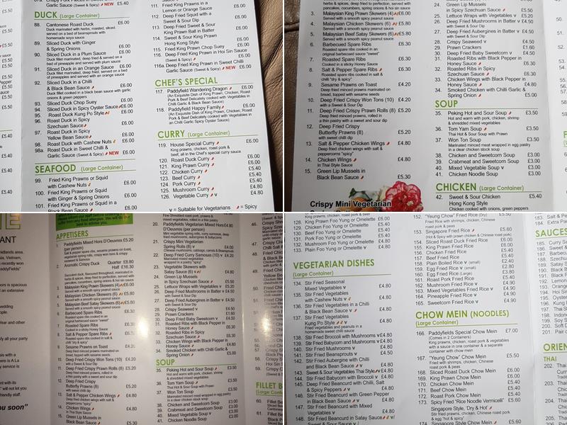 Paddyfields Menu