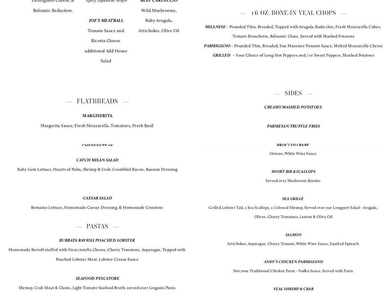 Catch Restaurant & Bar Menu