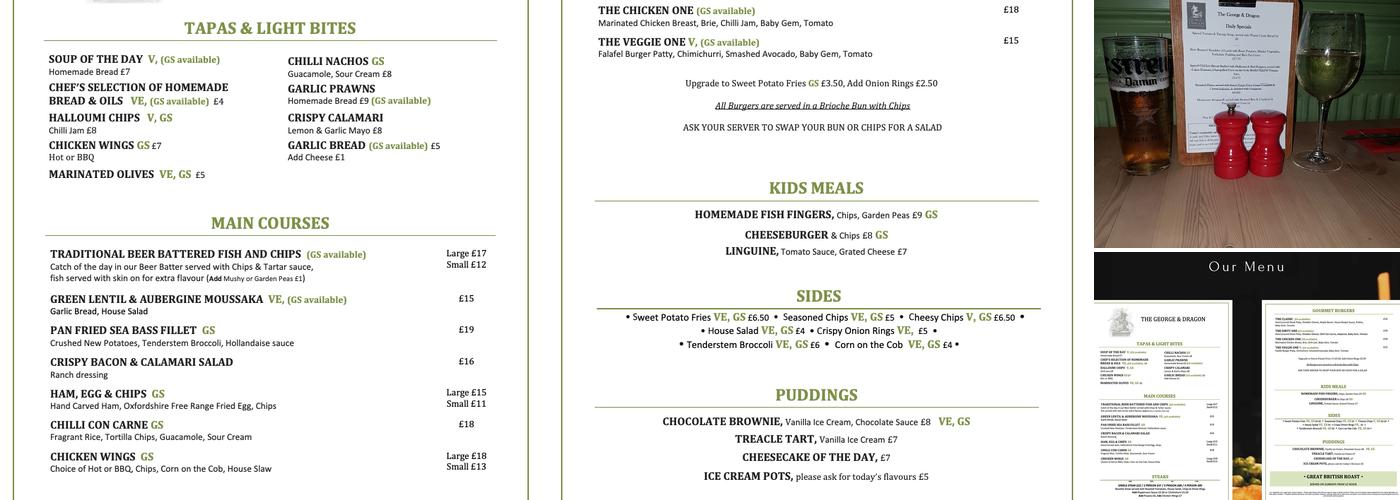 George & Dragon Menu