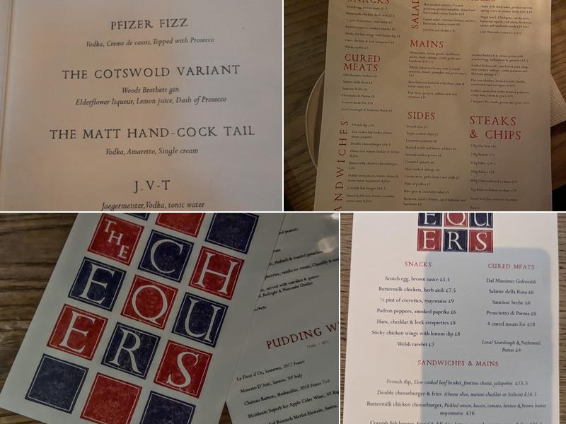 The Chequers, Cotswolds Menu