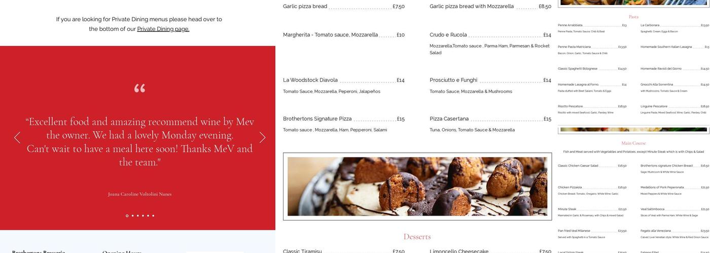 Brothertons Brasserie Menu