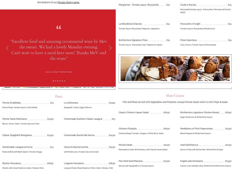 Brothertons Brasserie Menu