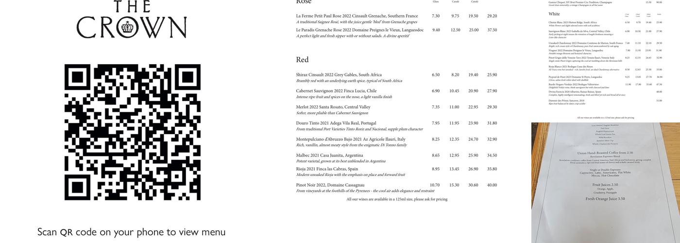 The Crown Inn Menu