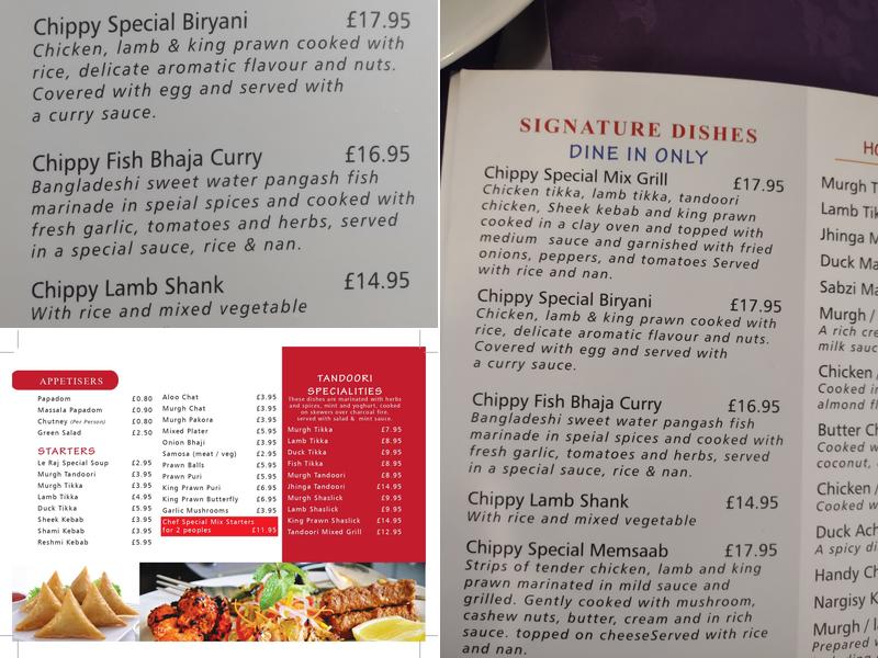 Cafe Le Raj Chipping Norton Menu