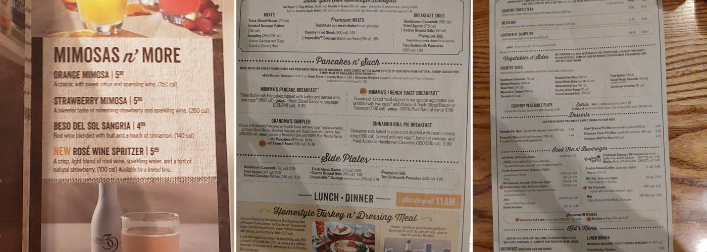 Cracker Barrel Old Country Store Menu