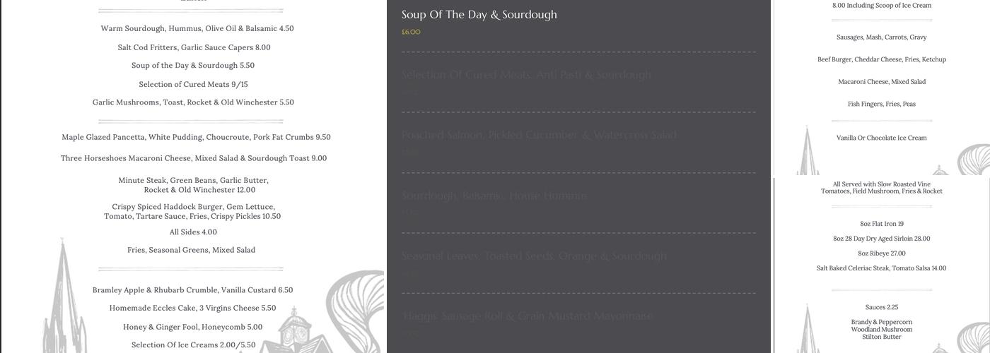 The Three Horseshoes Menu