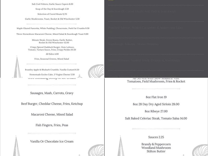 The Three Horseshoes Menu