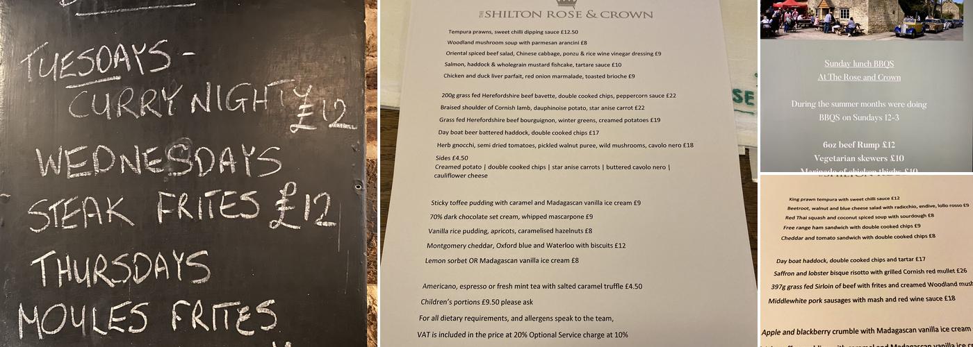 Shilton Rose & Crown Menu