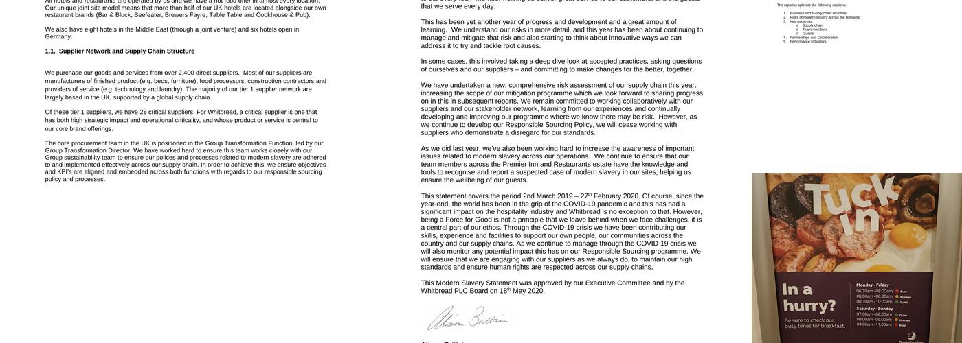 Premier Inn Witney hotel Menu