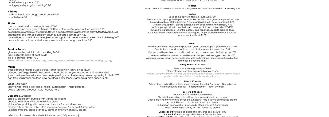 The Swan Inn Menu