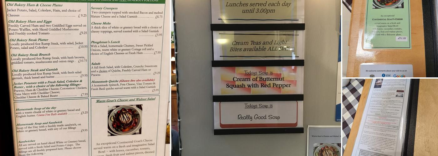 The Old Bakery Tea Room Menu