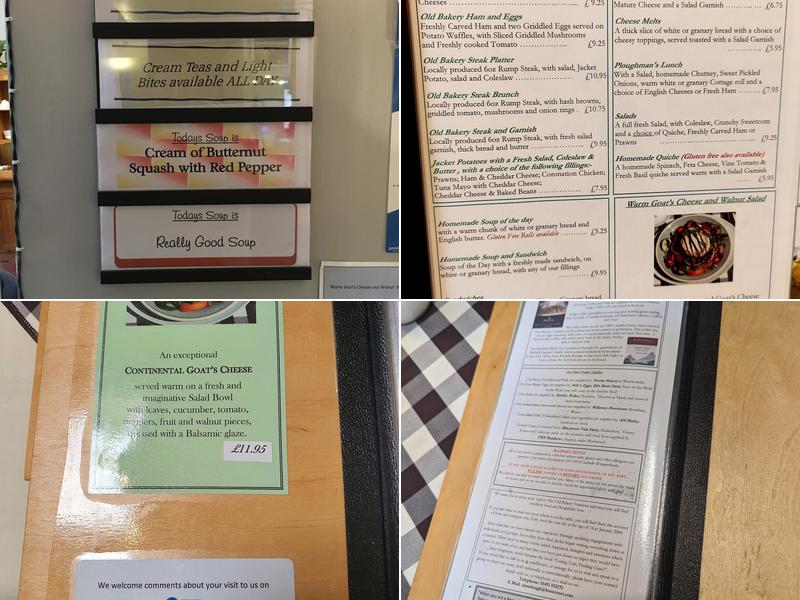 The Old Bakery Tea Room Menu