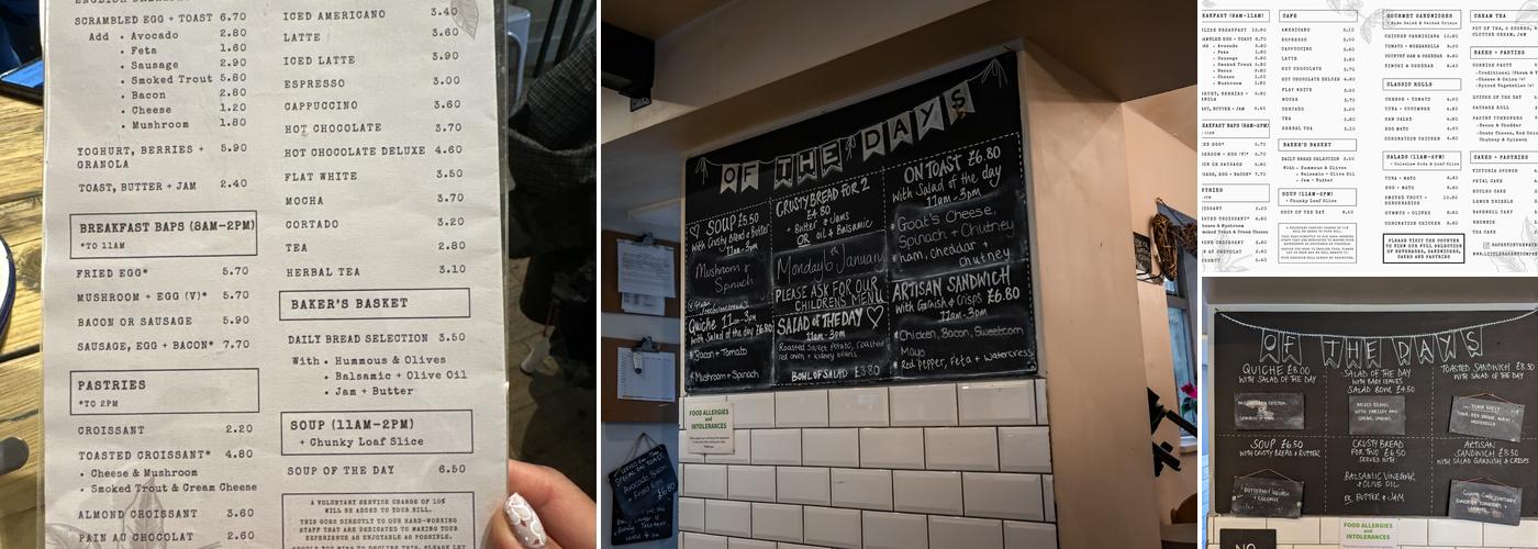 Bakery on the Water Menu