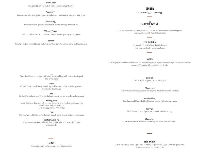 The Old Stocks Inn Menu