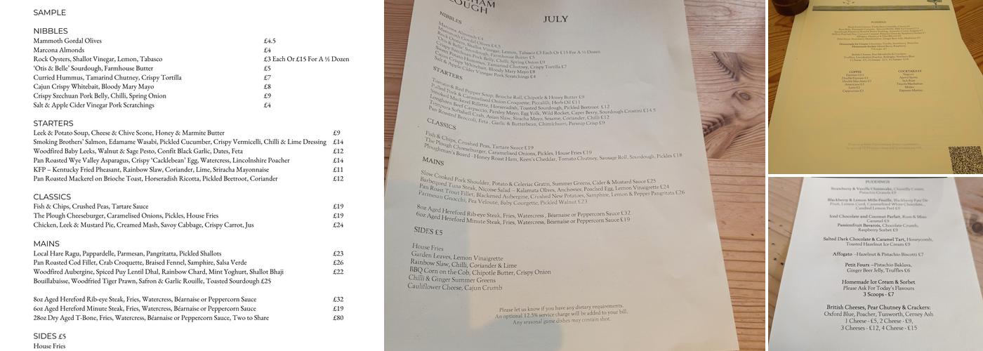 The Kingham Plough Menu