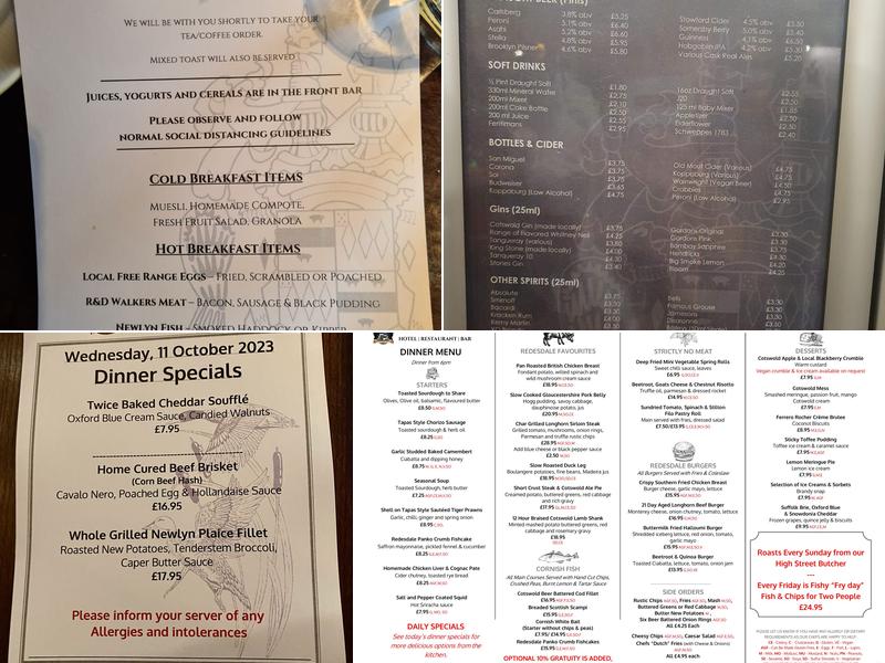 Redesdale Arms Menu