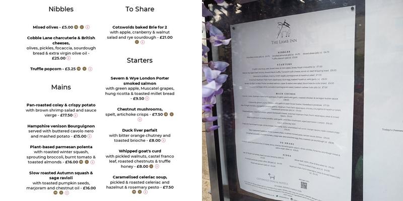 The Lamb Inn Menu