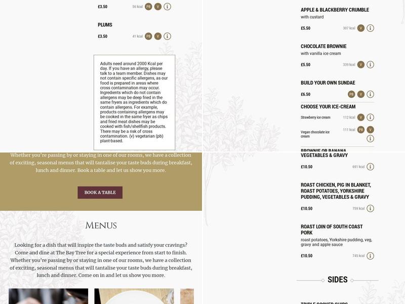 The Bay Tree Restaurant Menu