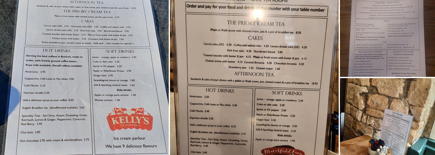 The Priory Tea rooms Cafe with Rooms Menu
