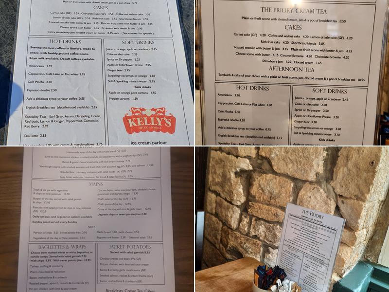 The Priory Tea rooms Cafe with Rooms Menu