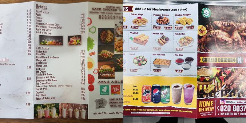 Martin Way cafe chicken and kebab Menu