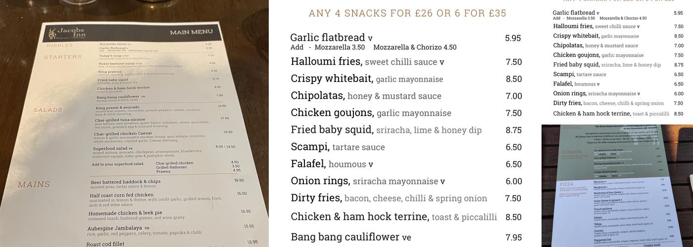 Jacobs Inn Menu