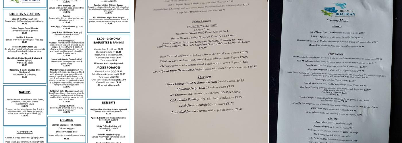 The Jolly Boatman Menu
