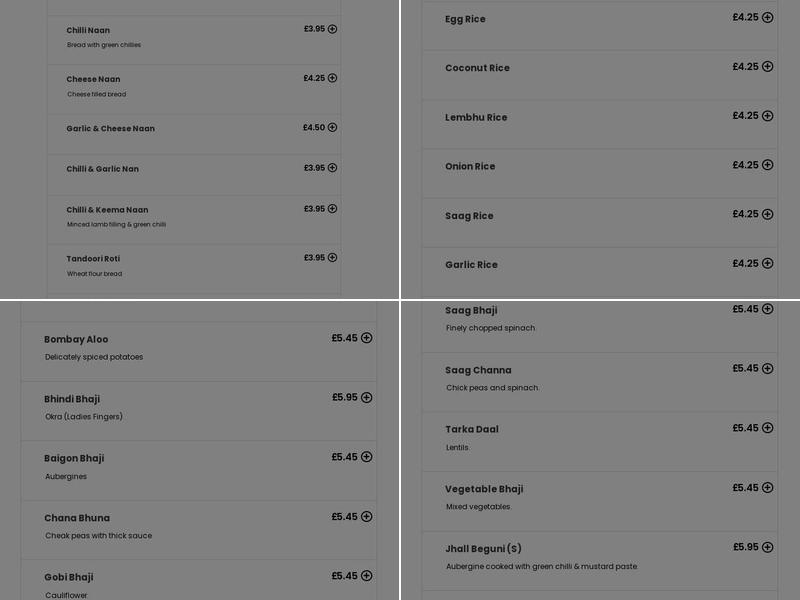 Spice Lounge Menu