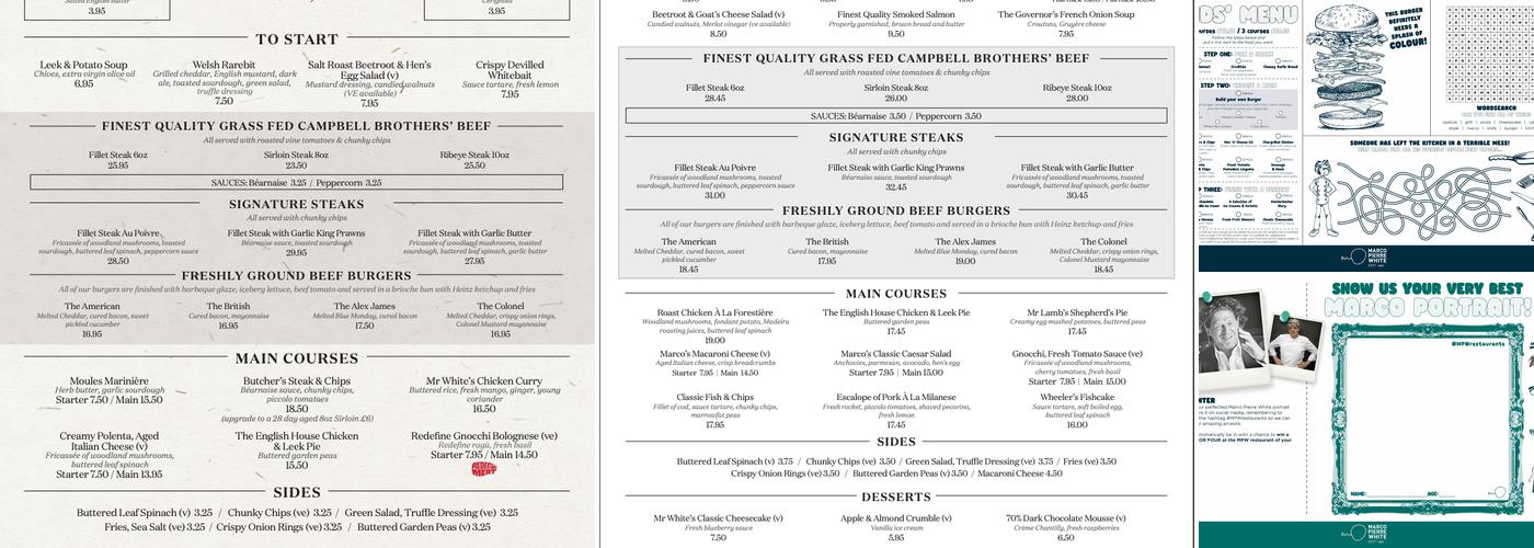 Marco Pierre White Steakhouse Bar & Grill Oxford Menu