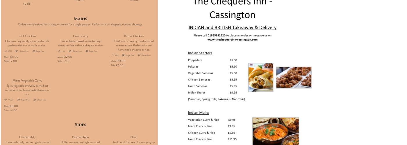 The Chequers Inn Menu