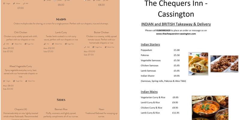 The Chequers Inn Menu